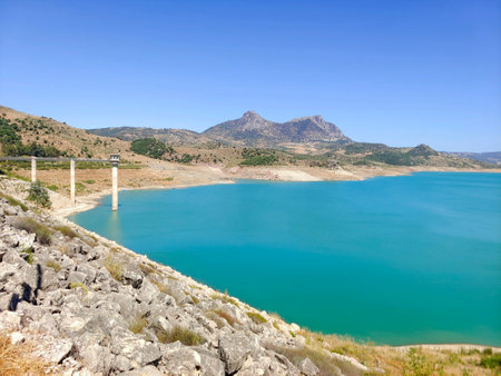 Lake in Zahara de la Sierar in the south of Spain in a sunny dayの写真素材
