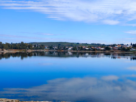Lake in the nature in the center of Spain in a sunny dayの写真素材