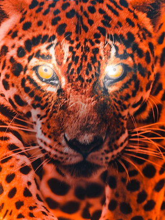 Leopard head with iluminated eyesの写真素材