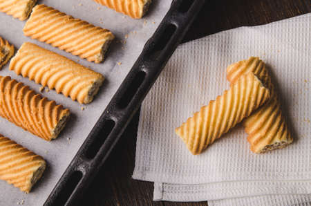 Homemade sweet cookies on a napkin.の写真素材