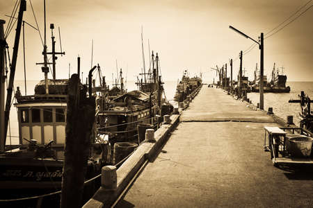 Bangsan Fish Market Pier, Chonburi, Thailandの写真素材