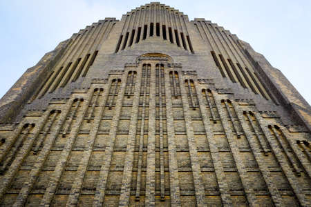 Looking up the brick wall church in Copenhagenの写真素材