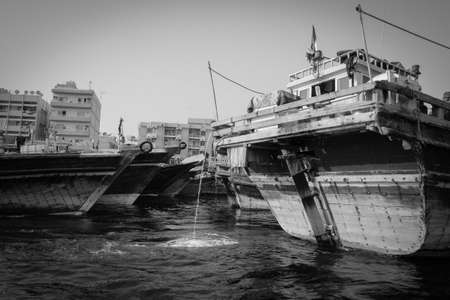 Traditional dhow ferry boats on the Dubai creekの写真素材