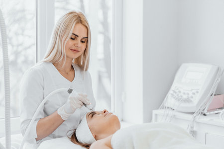 Radiofrequency facial skin lifting. Hardware cosmetology RF lifting procedure and hardware massageの写真素材