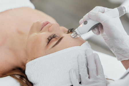 Radiofrequency facial skin lifting. Hardware cosmetology RF lifting procedure and hardware massageの写真素材