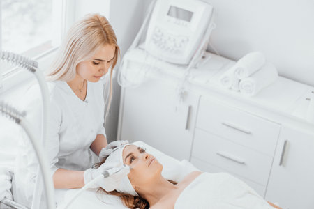 Radiofrequency facial skin lifting. Hardware cosmetology RF lifting procedure and hardware massageの写真素材