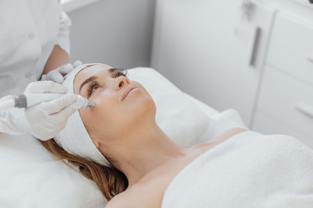Radiofrequency facial skin lifting. Hardware cosmetology RF lifting procedure and hardware massageの写真素材
