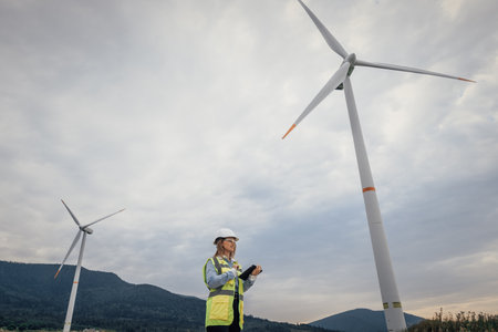 As a Wind Energy Technician, your role involves monitoring and maintaining turbines within the rapidly growing renewable energy sector, contributing to sustainable energy solutions and innovationsの写真素材