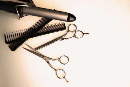 Tools for the work of a hairdresser and stylist in a beauty salon. High quality photo for banner...