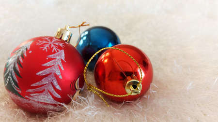 Vintage Christmas balls and bead decorations on a whiteの写真素材