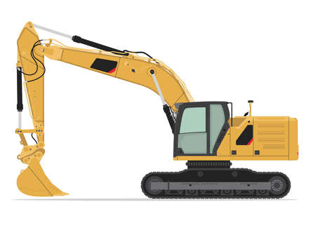 Excavator, Side View Angle, Heavy Equipment Machine, Heavy Construction Vehicles, Mining Transportのイラスト素材