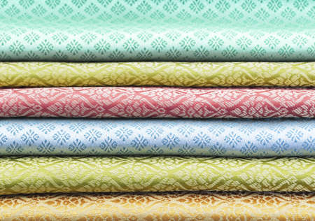 stack of Thai colorful fabricの写真素材