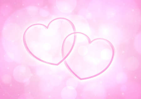 couple glossy pink heart on pink bokeh backgroundの写真素材