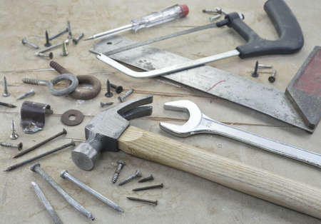working tools on a board background