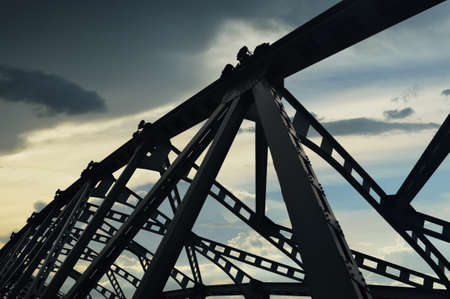 Silhouette of a bridge in Bangkok, Thailandの写真素材