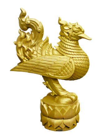 Thai golden swan statue isolated on white backgroundの写真素材