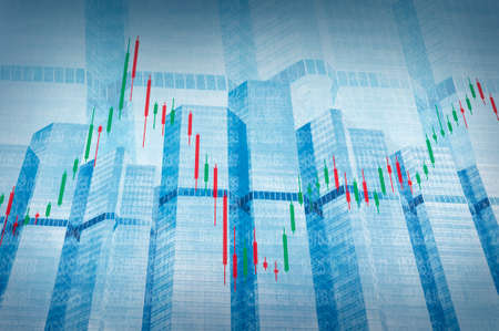 Stock Market Chart on Blue Tower Backgroundの写真素材