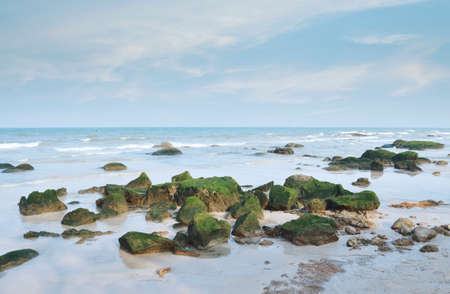 stones on Hua Hin beach in Thailandの写真素材