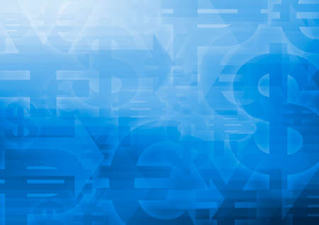 Currency symbol with arrow head on bright blue backgroundの写真素材