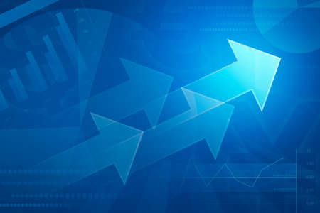 Arrow on financial graph and chart for business background, blue toneの写真素材
