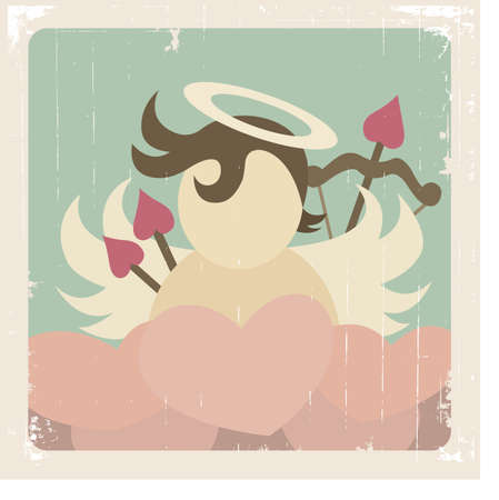Cupid with pink heart, vintage styleのイラスト素材