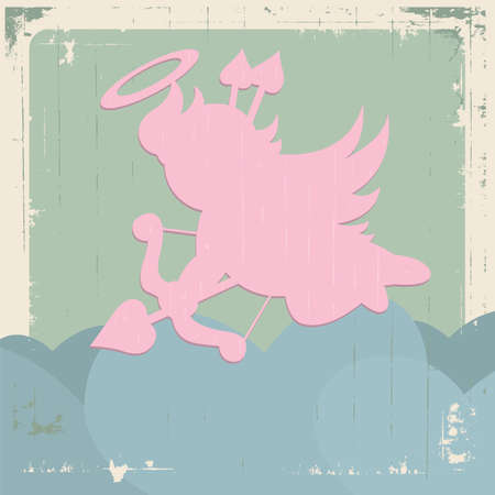 Cupid with pink heart for valentine concept, vintage styleのイラスト素材