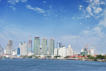 Business district cityscape with blue sky, Bangkok Thailandのeditorial素材