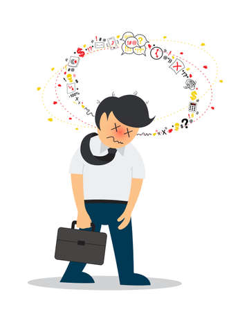 Giddy Businessman with a lot of work, Busy work day, vector illustrationのイラスト素材