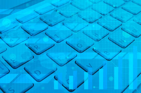 Computer keyboard with business graph, chart and map, digital marketing concept, Elements of this image furnished by NASAの写真素材
