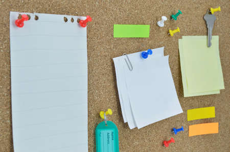 Colorful sticky notes pin key and tag name on cork board