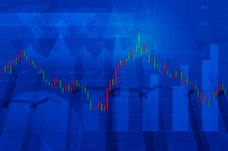 Stock market chart with map on city background, blue tone
