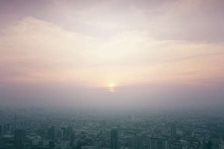 Aerial view of cityscape at sunset, vintage style, Bangkok Thailandの写真素材