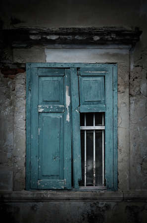 Window with old damaged wall, Ancient architecture backgroundの写真素材
