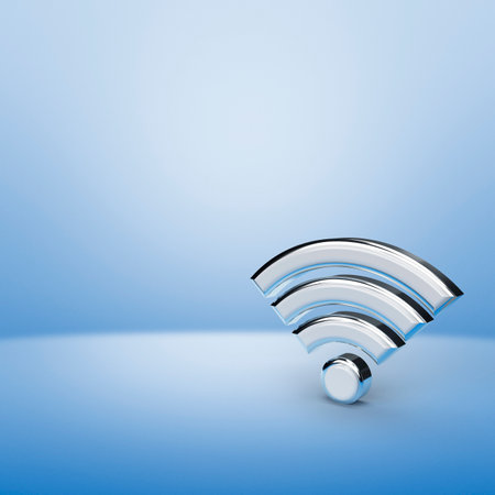 3d rendering, illustration of wifi 3d icon on light blue background, Technology internet conceptの写真素材