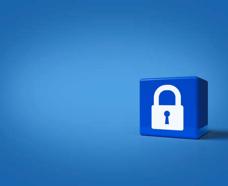 3d rendering, illustration of padlock icon on block cubes on blue blackground, Technology internet security and safety conceptの写真素材
