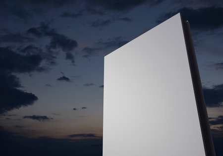 White sign mockup over sunset sky, 3D renderingの写真素材