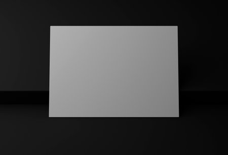 Blank white horizontal postcard mockup on black box podium, 3D renderingの写真素材