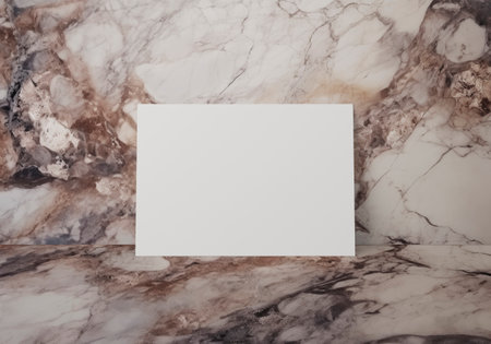 Empty white horizontal rectangle A4 paper sheet mockup on marble floor and wall, Generative AIの素材