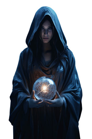 Witch cast a spell with a magical crystal ball, Generative AIの素材