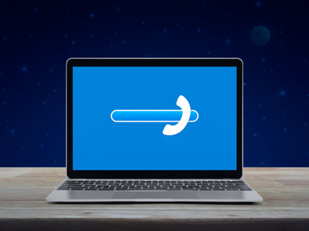 Phone icon with copy space for add your phone number on modern laptop computer monitor screen on...