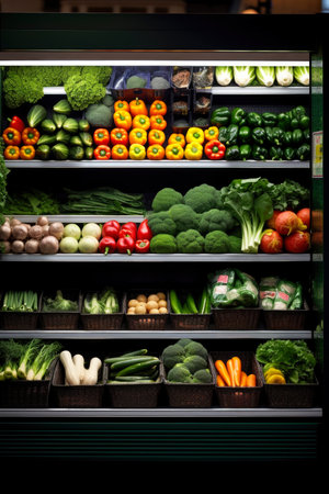 Fresh vegetable on shelf in supermarket, Healthy organic food, Generative AIの素材