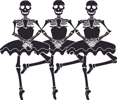 Skeleton ballerinas. Dancing skeleton vector illustrationのイラスト素材