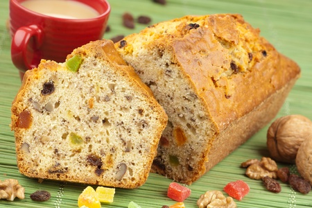 Fruit cake with coffeeの写真素材