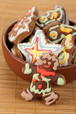 Gingerbread in a brown bowlの写真素材