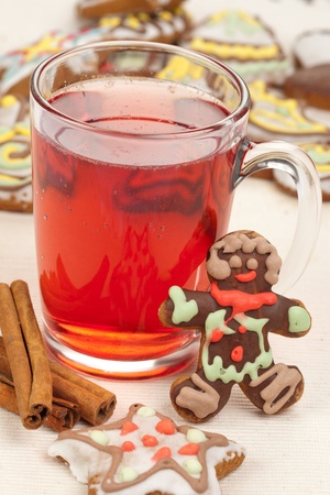 Red drink and gingerbreadの写真素材