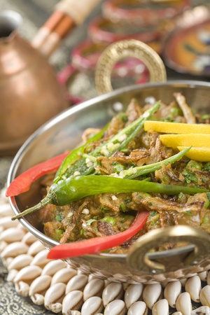 Indian food, eggplant in spices, Baingan Bhartaの写真素材