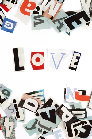 Love inscription made with cut out lettersの写真素材