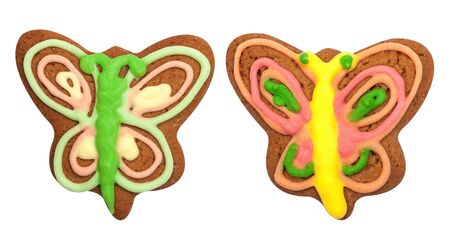 Isolated gingerbread, butterflies on white backgroundの写真素材