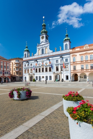 Ceske Budejovice, Czech Republic - August 12, 2012: Renesance Town Hall on the main square build in XV centuryのeditorial素材