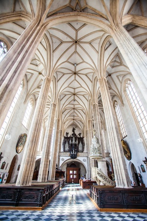 Brno, Czech Republic - August 09, 2012: The interior of the church of St James. The Church has the highest tower in the city of Brno - 92 meters.のeditorial素材